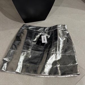 NEW 4th & Reckless Women Silver Faux Leather Mini Skirt Small Tall